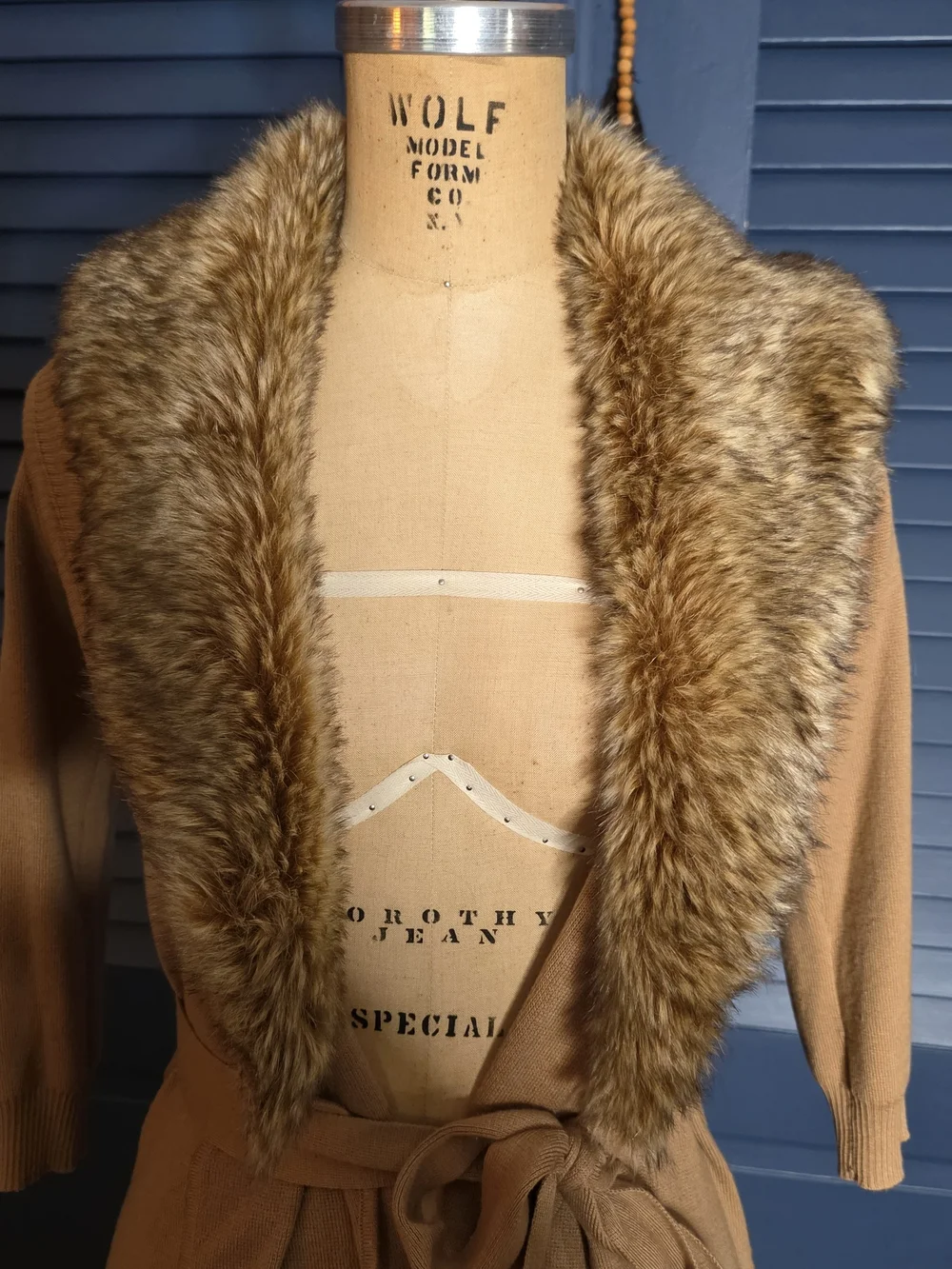 The Limited Camel Tie-Waist Jacket with Faux Fur Shawl Collar